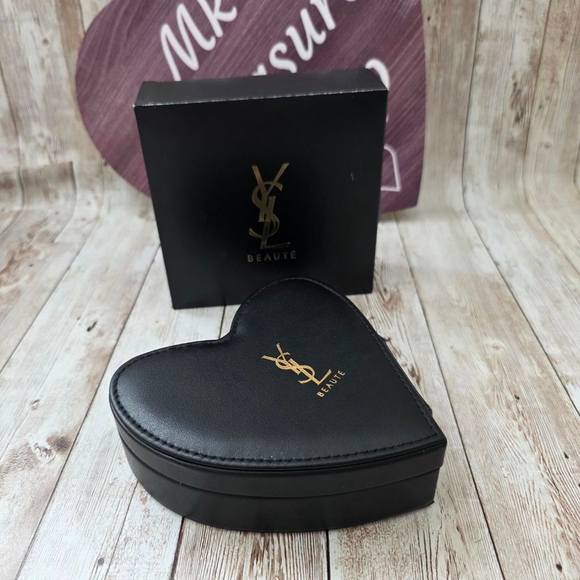 YSL Yves Saint Laurent Beauty Heart Shape Makeup Pouch with Mirror in bl… - Picture 2 of 7
